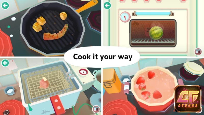 Người chơi tiến hành chế biến các món ăn cho nhân vật trong Game