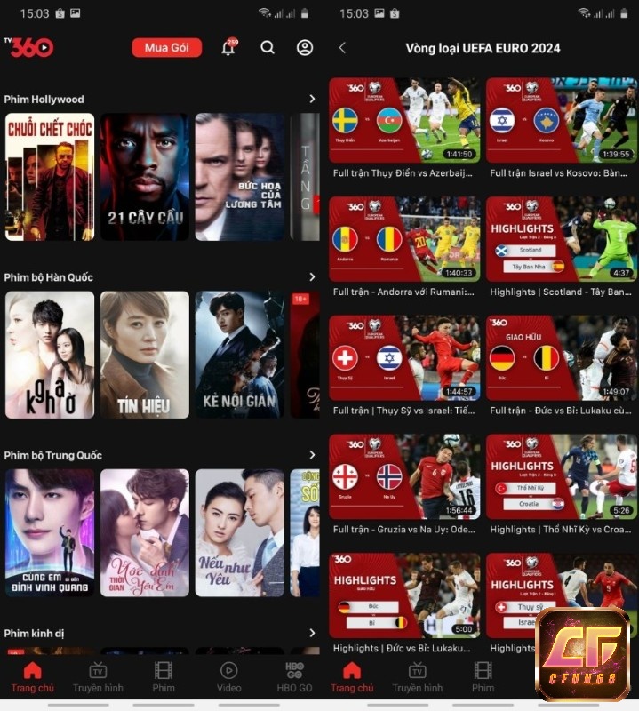 AppTV360 cung cấp các chương trình, phim truyện theo danh mục cụ thể
