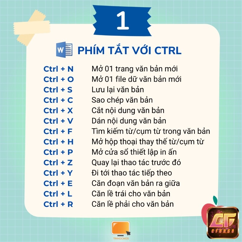 Các phím tắt trong Word với Ctrl nâng cao