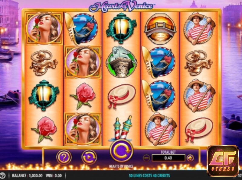 Giao diện chính của slot game với các biểu tượng về tình yêu độc đáo